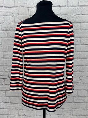 The Limited Striped Boatneck Long Sleeve Top in Navy, Red & Cream